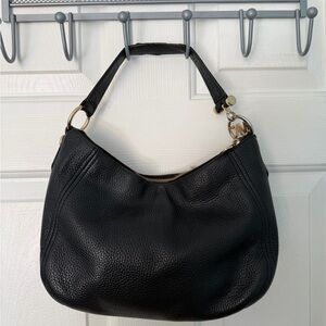Michael Kors Black Pebbled Leather Shoulder Bag with Gold Accents